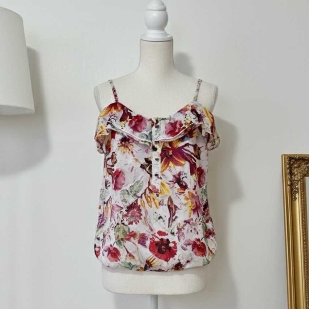 Dynamite| Y2K Multicolour Pinks Floral Silky Lightweight Cami Blouse Sz XS